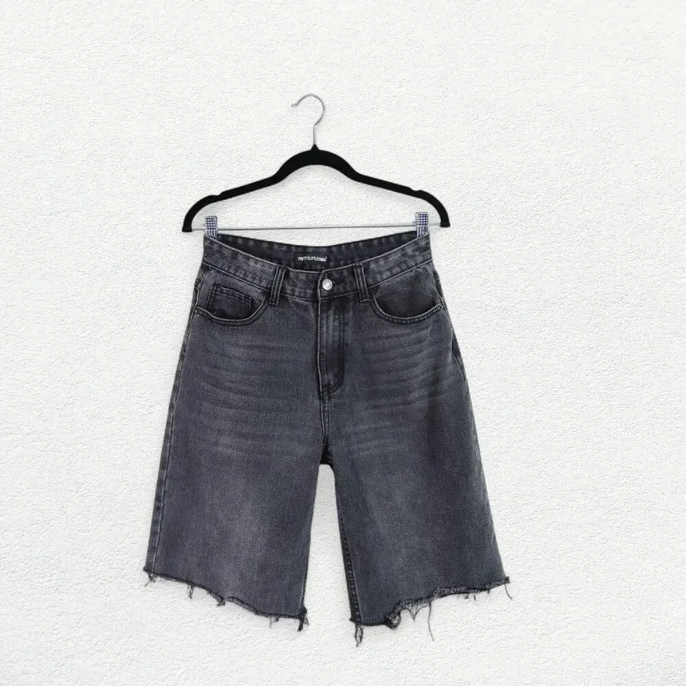 PrettyLittleThing Denim Jean Cut Off Jorts in Vintage Faded Black